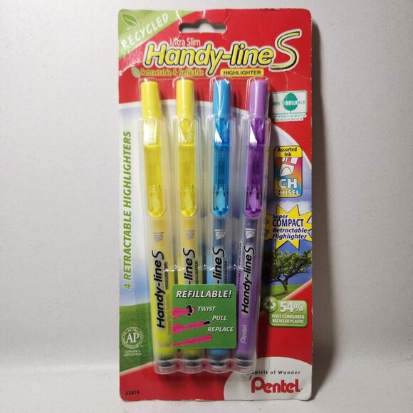NEW Pentel Recycled Handy-Lines Slim Retractable Highlighters Pens 4 Pac… - Picture 1 of 8